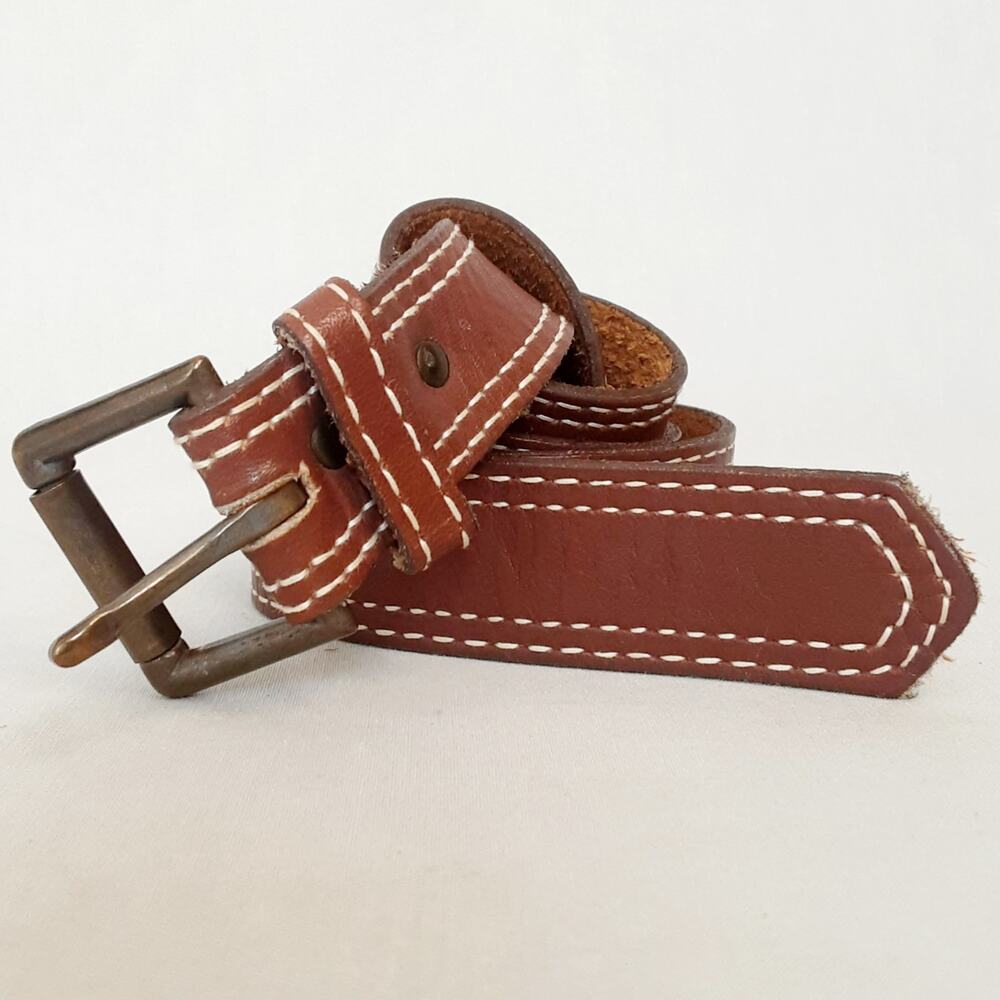 💎Lizwear Womens Contrast Stitch Tan Leather Belt Size Small Casual Soft Comfort